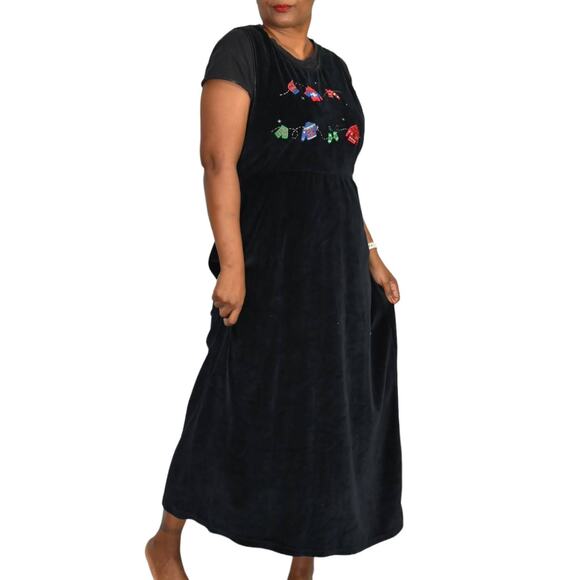 Vintage Christmas Dress Velour Pinafore Bib Overall Jumper Plush Holiday Size XL - Picture 12 of 13